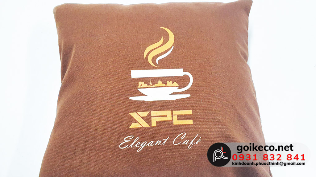 In logo XPC Elegant Cafe lên gối lưng